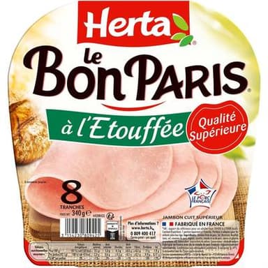 Herta Jambon Cuit à l'Etouffée Le Bon Paris, 8 tranches - 340g