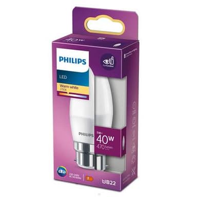 Philips Ampoule B22- 5W LED Flamme Dépolie Blanc Chaud, B22  40W