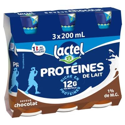 Lactel Boisson Lactée Protéinée Saveur Chocolat, 3x200ml