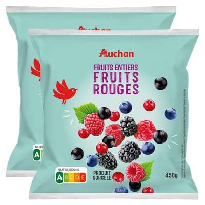 Auchan Mélange de fruits rouges entiers, Lot de 2x450g