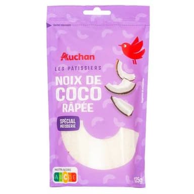 Auchan Noix de Coco Râpée Sachet Refermable, 125g