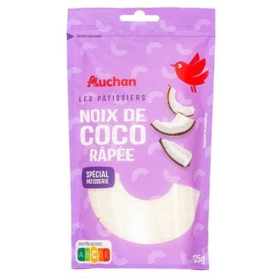 Auchan Noix de Coco Râpée Sachet Refermable, 125g