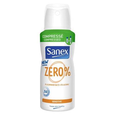 Sanex Déodorant compressé 24h 0% Zéro pour peaux sensibles, 100ml