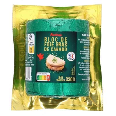 Auchan Bloc de Foie Gras de Canard, 8/9 parts - 330g