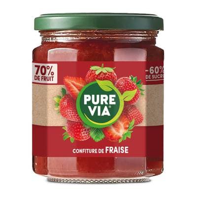 Pure Via Confiture de fraise 65% de fruits et -40% de sucre, 300g