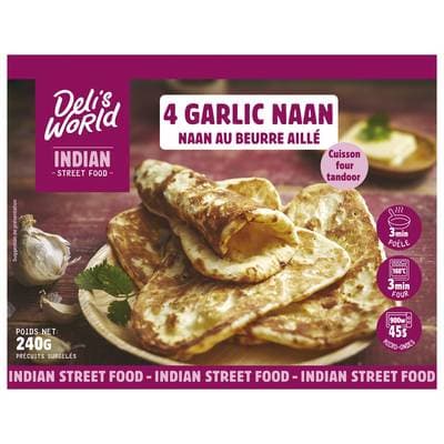 Deli's World Garlic Naan, 4 Naans - 240g