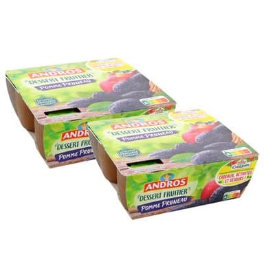 Andros Compote Pomme pruneau, Lot de 2 - 4x100g