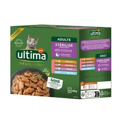 Affinity - Ultima - Sachets en sauce Fit & Delicious Poulet, Saumon, Dinde, Truite pour chat adulte stérilisé