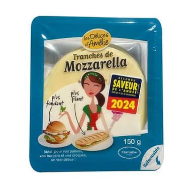 Les Délices D'Amélie Mozzarella en tranches, 150g