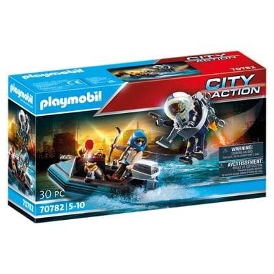 PLAYMOBIL® City Action Policier avec réacteur dorsal et canoë, 70782