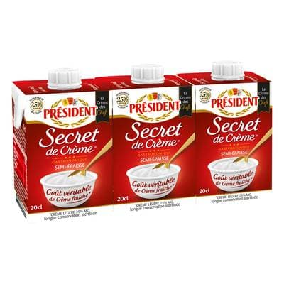 Président Crème 25% Légère Semi Epaisse UHT, 3x20cl