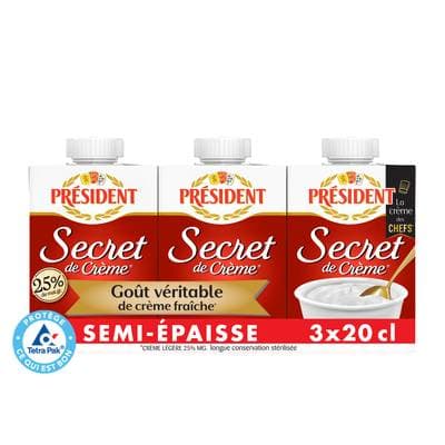 Président Crème 25% Légère Semi Epaisse UHT, 3x20cl