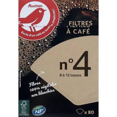 Auchan Filtres à café bruns non blanchis n°4, 80 filtres