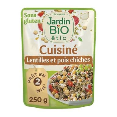 Jardin Bio Etic Lentilles et pois chiches cuisinés bio sans gluten, 220g