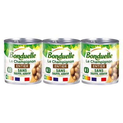 Bonduelle Champignons entiers sans sulfite et sans additif, 3x115g