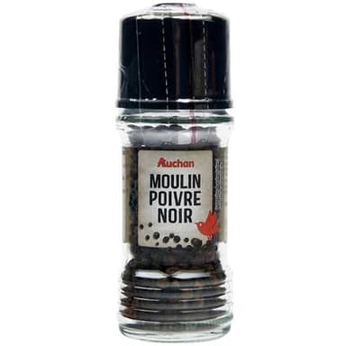 Auchan Poivre noir en grains en moulin, 35g