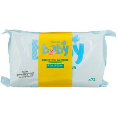 Auchan Baby Lingettes fraicheur à l'aloe vera, 3 x 72 lingettes