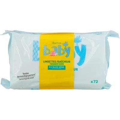 Auchan Baby Lingettes fraicheur à l'aloe vera, 3 x 72 lingettes
