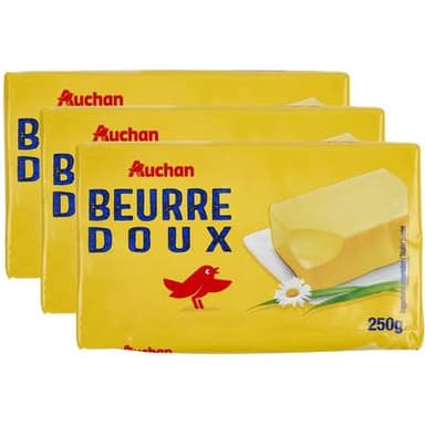 Auchan Beurre doux, Lot de 3x250g