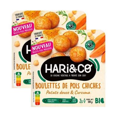 HARI&CO Boulettes de Pois Chiches Bio, Lot de 2x180g