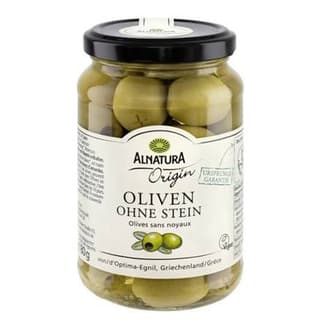 Alnatura Olives vertes Dénoyautées Bio en bocal, 180g