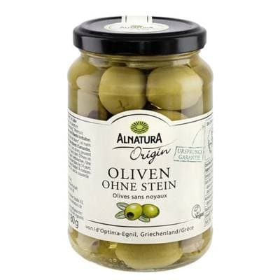 Alnatura Olives vertes Dénoyautées Bio en bocal, 180g