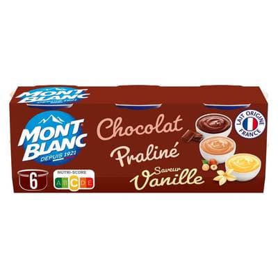 Mont Blanc Crème dessert vanille chocolat praliné, 6x125g