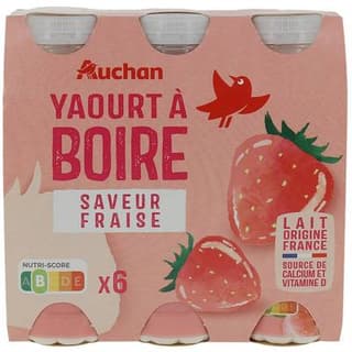 Auchan Yaourt à boire saveur fraise, 6x180g