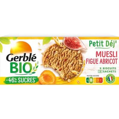 Gerblé Bio Biscuit petit'déj muesli Figue Abricot Bio -56% de sucres en moins, 132g