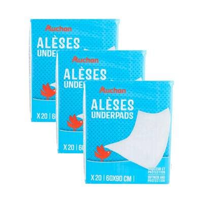 Auchan Alèses 60x90cm, Lot de 3x20 alèses