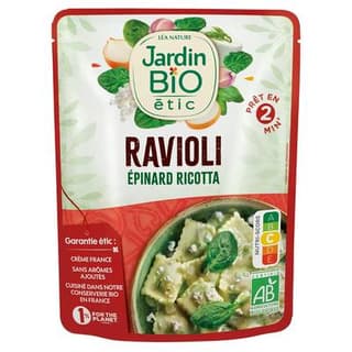 Jardin Bio Etic Ravioli Epinard Ricotta Bio en sachet micro-ondable, 250g