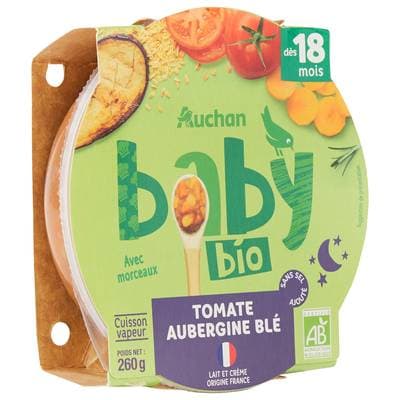 Auchan Baby Bio Tomate aubergine blé Assiette bébé Bio dès 18 mois, 260g
