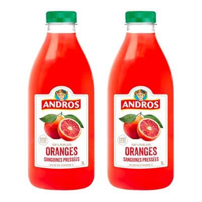 Andros Jus d' Orange Sanguine Pressés, Lot de 2x1L