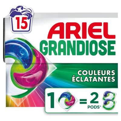 Ariel Lessive Capsules Couleurs Eclatantes Grandiose, 15 capsules