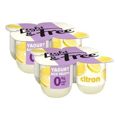 Light&Free Yaourt Citron Allégé 0%mg, Lot de 2 - 4x125g