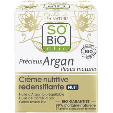 SO'BIO ETIC Crème nutritive redensifiante nuit, Précieux Argan Peaux Matures, 50ml