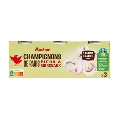 Auchan Champignons Pieds et Morceaux, 3x115g
