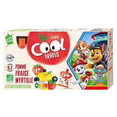 Vitabio - Cool Fruits Pomme de Provence, Fraise, Myrtille, Acérola Bio - Purée de Fruits en gourde, 12x90g