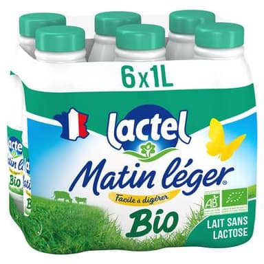Matin Léger de Lactel Lait sans lactose Bio écrémé 0% mg, 6x1l