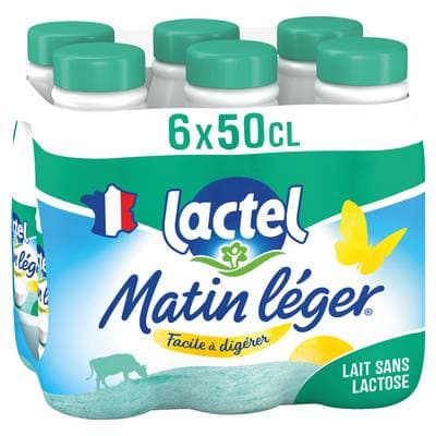 Matin Léger de Lactel Lait sans lactose écrémé 0% mg, 6x50cl