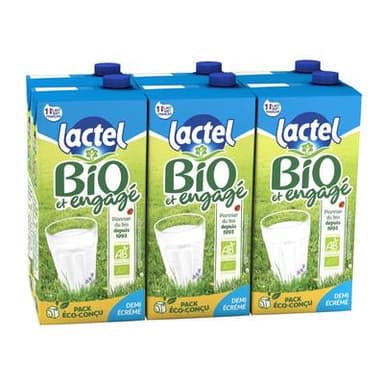 Lactel Lait Bio demi-écrémé 1,5% mg, 6x1l