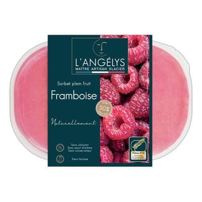L'Angelys Sorbet artisanal plein fruit Framboise 60%, 500g