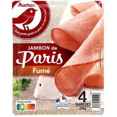 Auchan Jambon Supérieur de Paris Fumé, 4 tranches - 120g