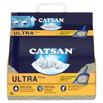 Catsan Litière Minérale Agglomérante Ultra Plus pour chat, 5L