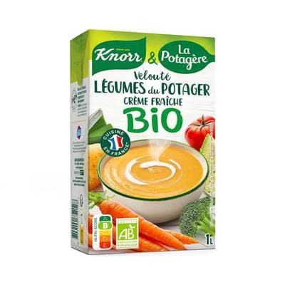 Knorr & La Potagère Velouté de légumes du potager à la crème fraîche bio Soupe liquide en brique familiale, 1L