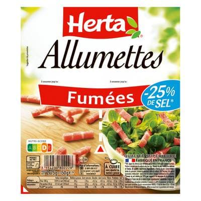 Herta Allumettes Fumées Taux de Sel Réduit*, 2x75g