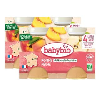 Babybio Pêche Pomme d'Aquitaine bio Pot Bébé dès 4 mois, Lot de 2 - 2x130g