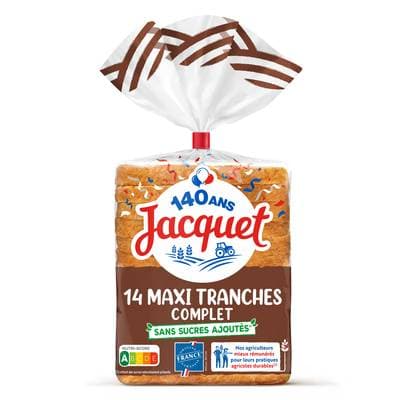 Jacquet Pain de Mie Maxi Complet Sans Sucres Ajoutés, 14 tranches - 550g