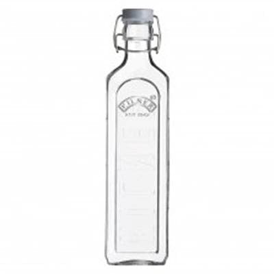 Kilner Bouteille en verre carrée avec fermeture mécanique gris, 1L