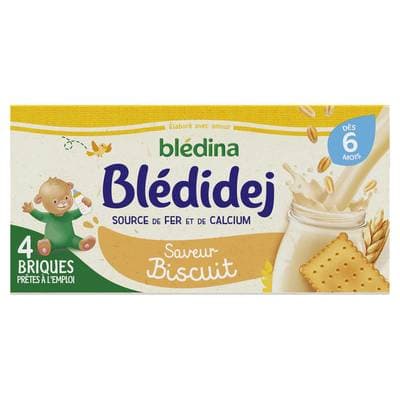 Blédina - Blédi'dej Céréales Lactées Saveur Biscuit Brique Bébé Dès 6 mois, 4x25cl